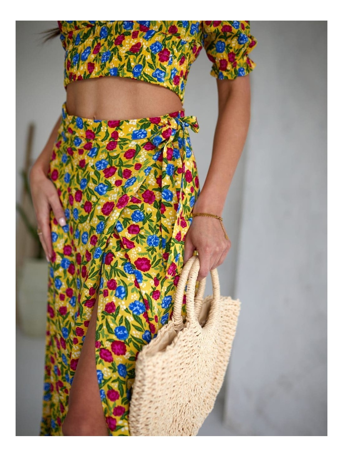 Summer set with flowers, yellow maxi blouse and skirt 3364 - Online store - Boutique